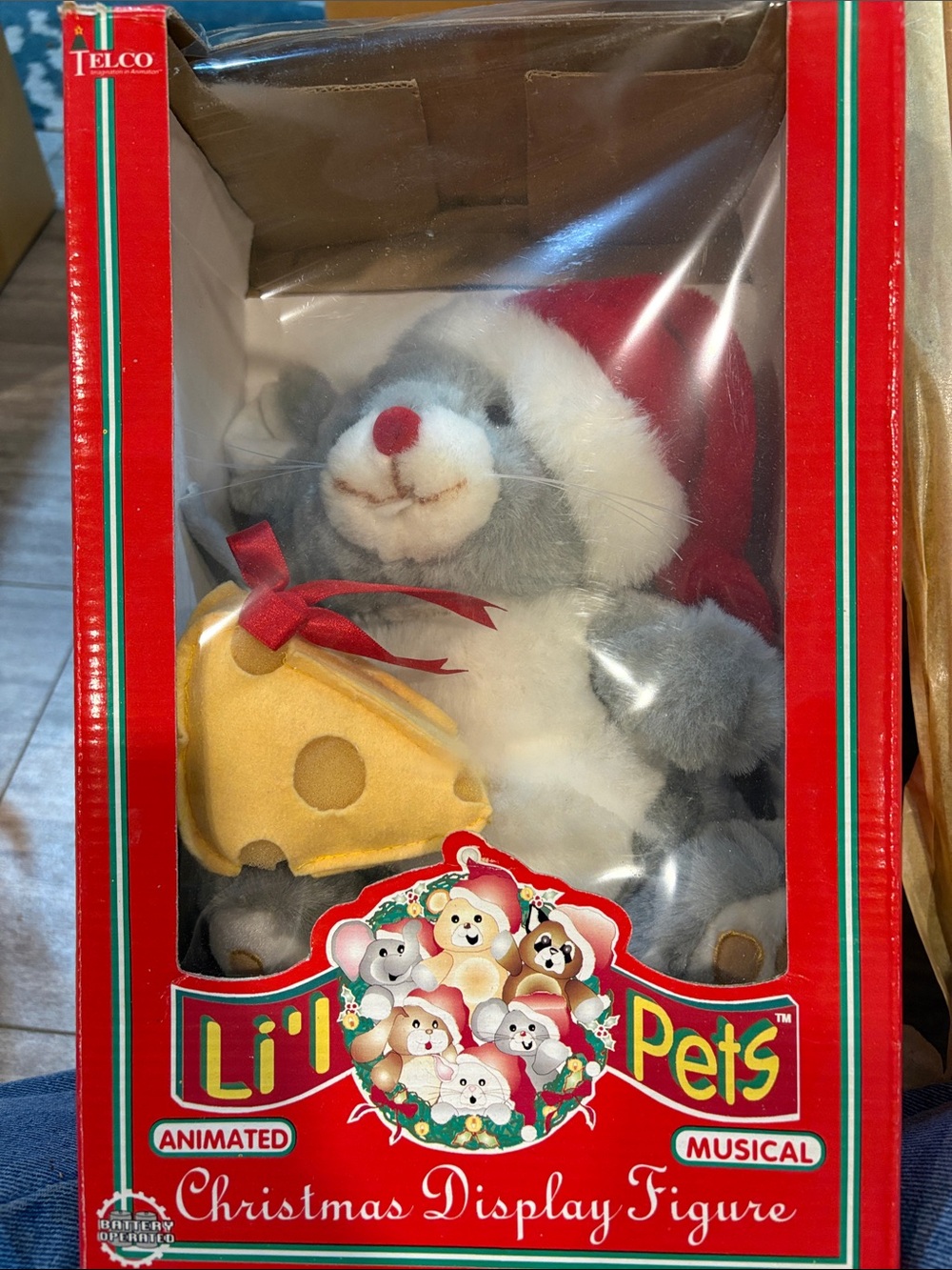 Telco Li'l Pets Gray & White Animated Christmas Mouse with Yellow Cheese
